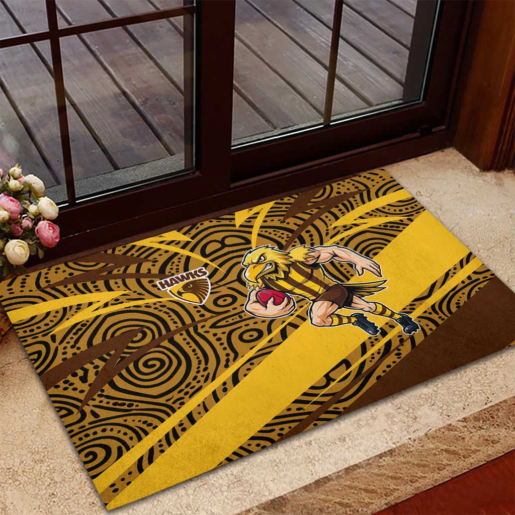 Hawthorn Hawks Australian Football Rubber Doormat Fierce Bird Mascot With Indigenous Pattern Art