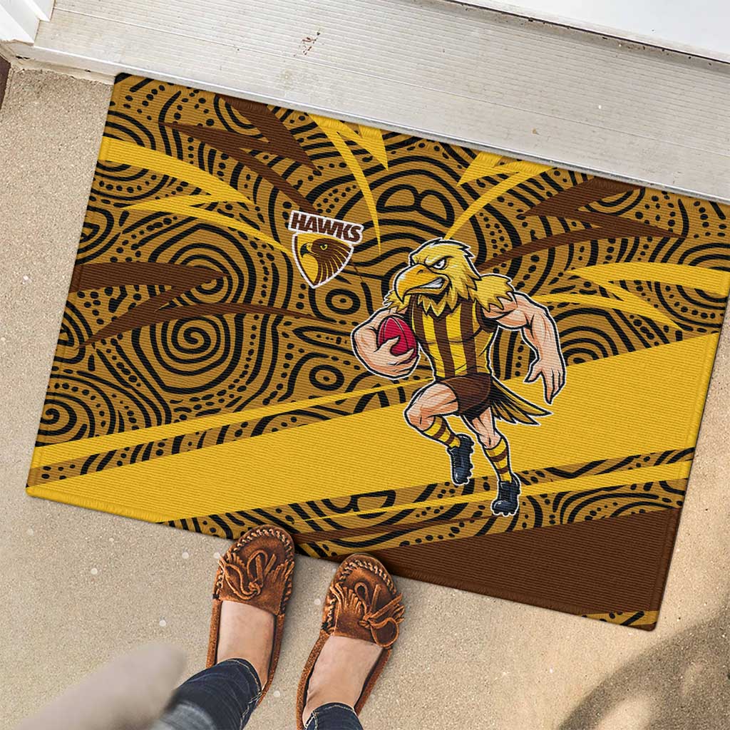 Hawthorn Hawks Australian Football Rubber Doormat Fierce Bird Mascot With Indigenous Pattern Art