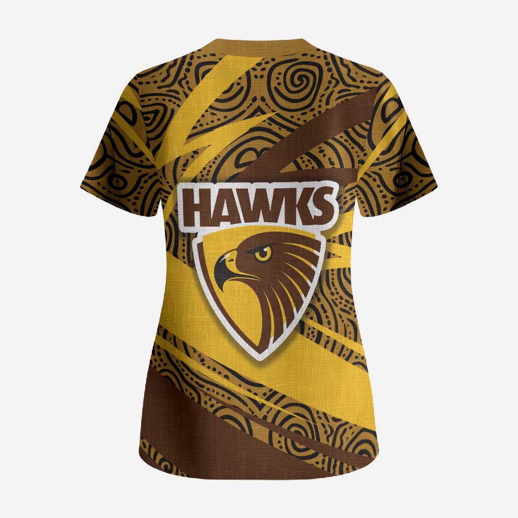 Hawthorn Hawks Australian Football Scrub Top Fierce Bird Mascot With Indigenous Pattern Art