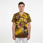 Hawthorn Hawks Australian Football Scrub Top Fierce Bird Mascot With Indigenous Pattern Art