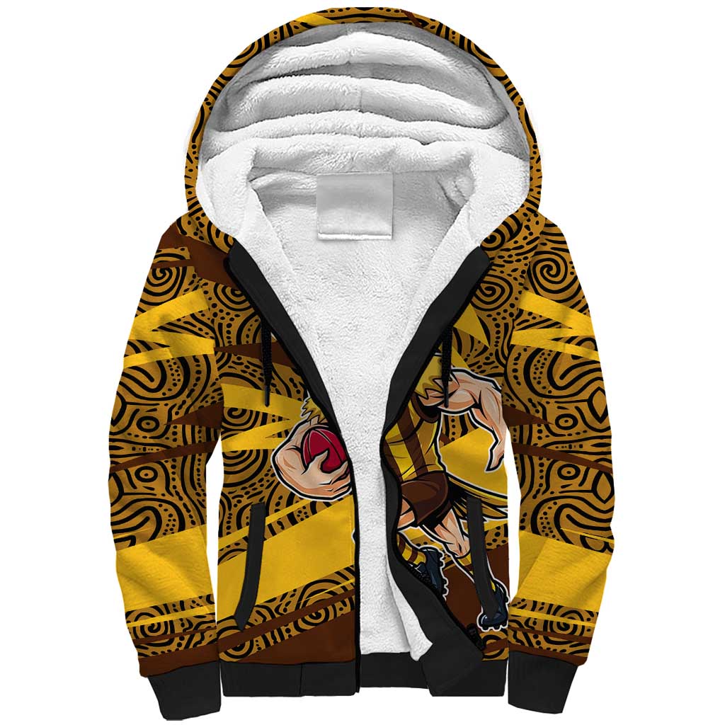 Hawthorn Hawks Australian Football Sherpa Hoodie Fierce Bird Mascot With Indigenous Pattern Art