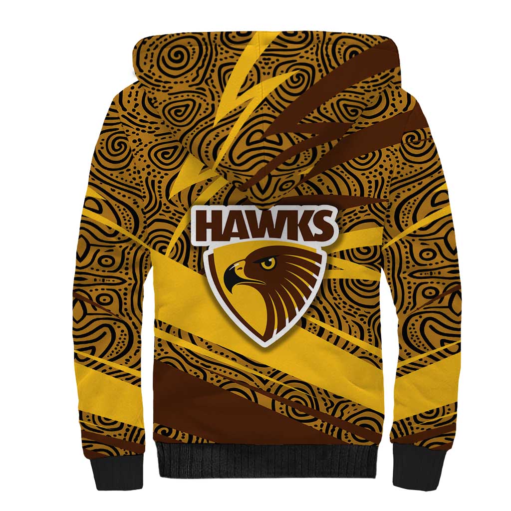 Hawthorn Hawks Australian Football Sherpa Hoodie Fierce Bird Mascot With Indigenous Pattern Art