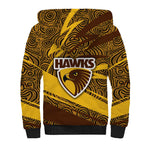 Hawthorn Hawks Australian Football Sherpa Hoodie Fierce Bird Mascot With Indigenous Pattern Art