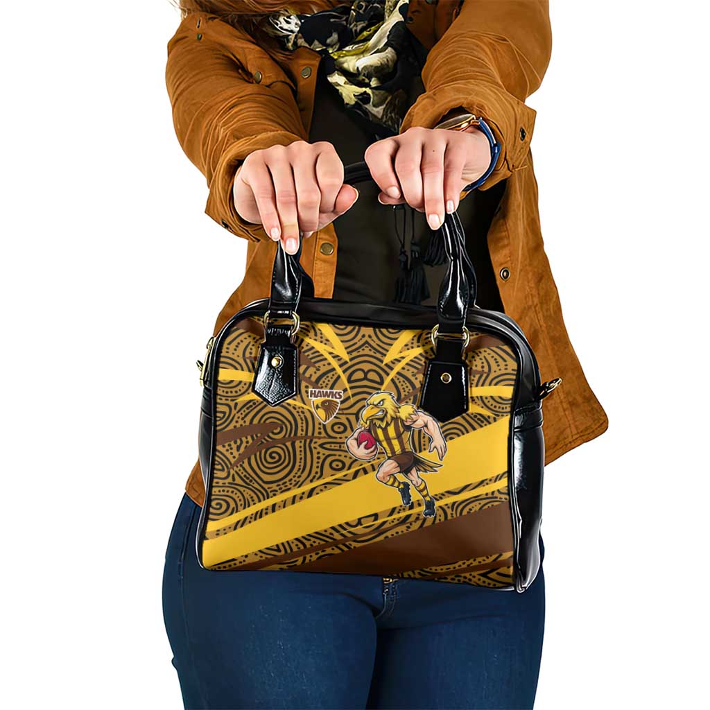 Hawthorn Hawks Australian Football Shoulder Handbag Fierce Bird Mascot With Indigenous Pattern Art