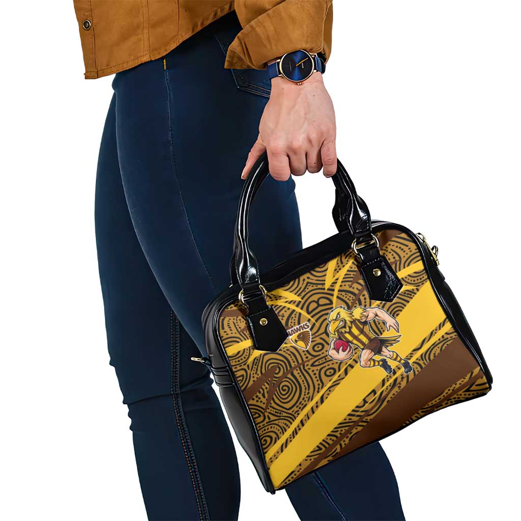 Hawthorn Hawks Australian Football Shoulder Handbag Fierce Bird Mascot With Indigenous Pattern Art