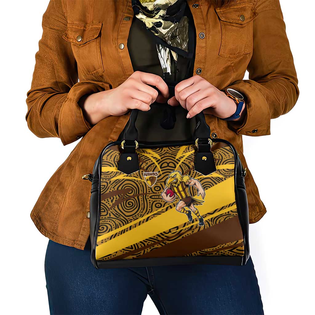 Hawthorn Hawks Australian Football Shoulder Handbag Fierce Bird Mascot With Indigenous Pattern Art