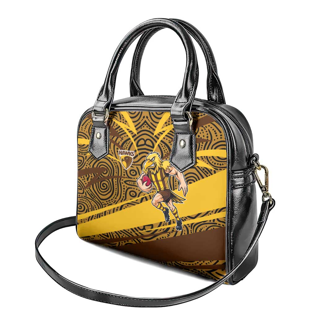 Hawthorn Hawks Australian Football Shoulder Handbag Fierce Bird Mascot With Indigenous Pattern Art