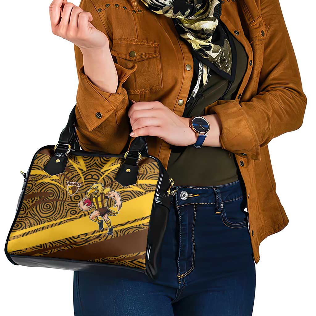 Hawthorn Hawks Australian Football Shoulder Handbag Fierce Bird Mascot With Indigenous Pattern Art
