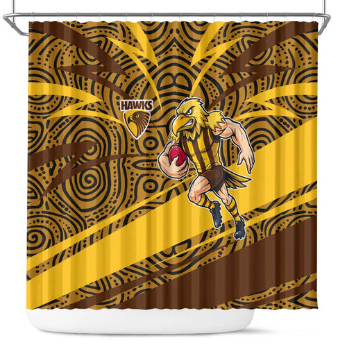 Hawthorn Hawks Australian Football Shower Curtain Fierce Bird Mascot With Indigenous Pattern Art