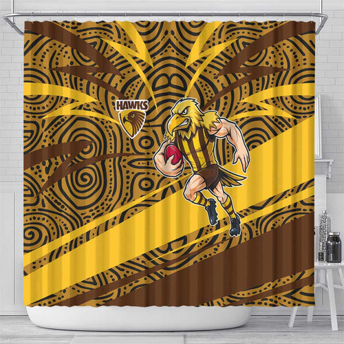 Hawthorn Hawks Australian Football Shower Curtain Fierce Bird Mascot With Indigenous Pattern Art