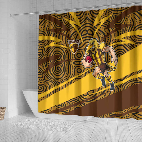 Hawthorn Hawks Australian Football Shower Curtain Fierce Bird Mascot With Indigenous Pattern Art