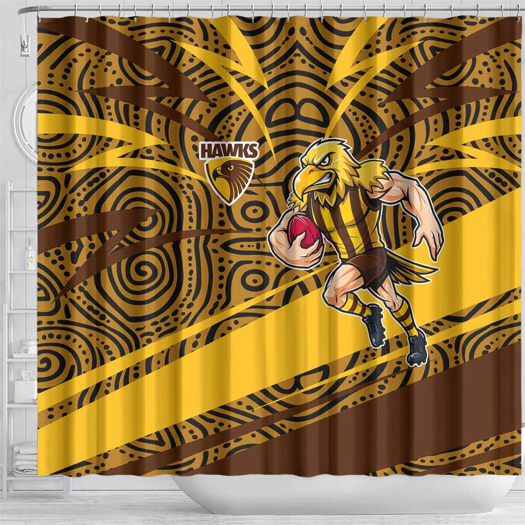 Hawthorn Hawks Australian Football Shower Curtain Fierce Bird Mascot With Indigenous Pattern Art