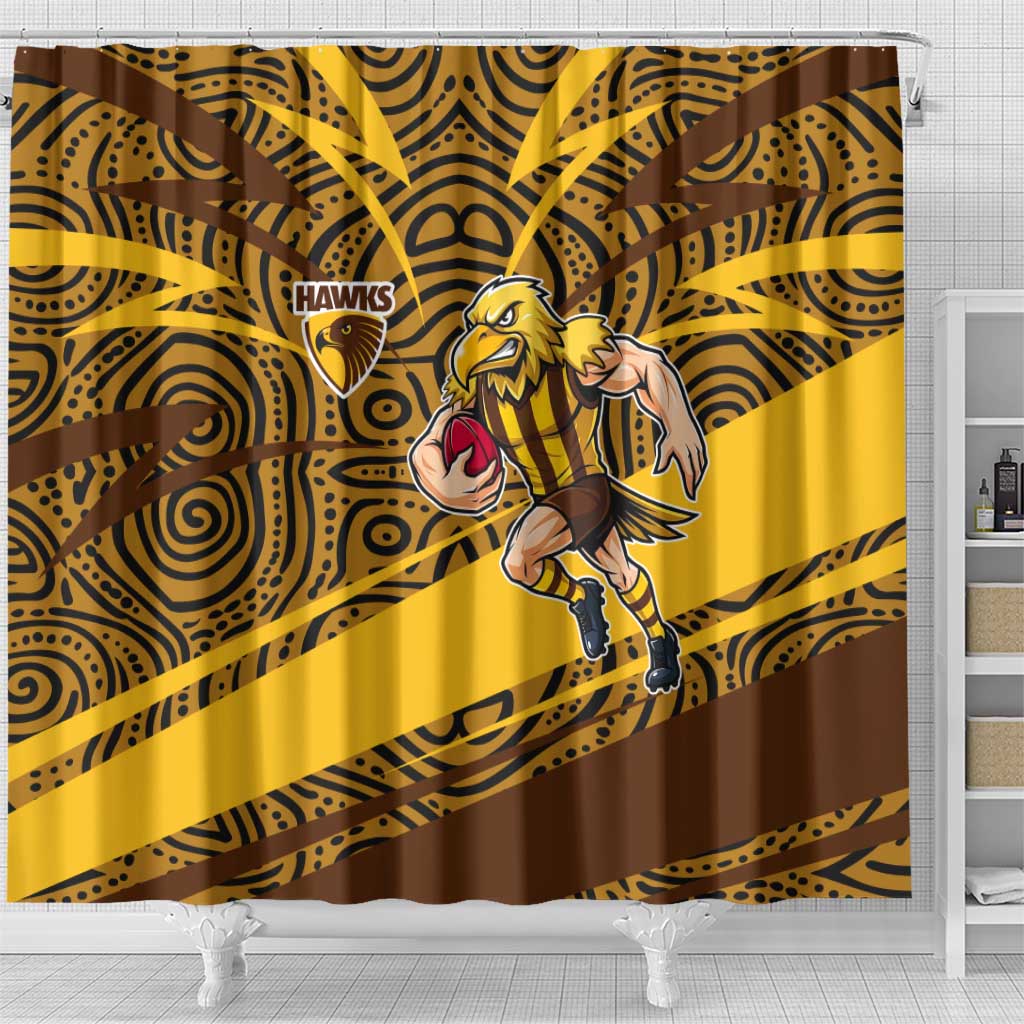 Hawthorn Hawks Australian Football Shower Curtain Fierce Bird Mascot With Indigenous Pattern Art