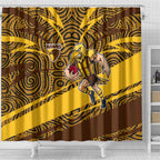 Hawthorn Hawks Australian Football Shower Curtain Fierce Bird Mascot With Indigenous Pattern Art