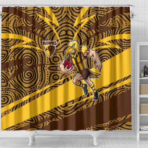 Hawthorn Hawks Australian Football Shower Curtain Fierce Bird Mascot With Indigenous Pattern Art