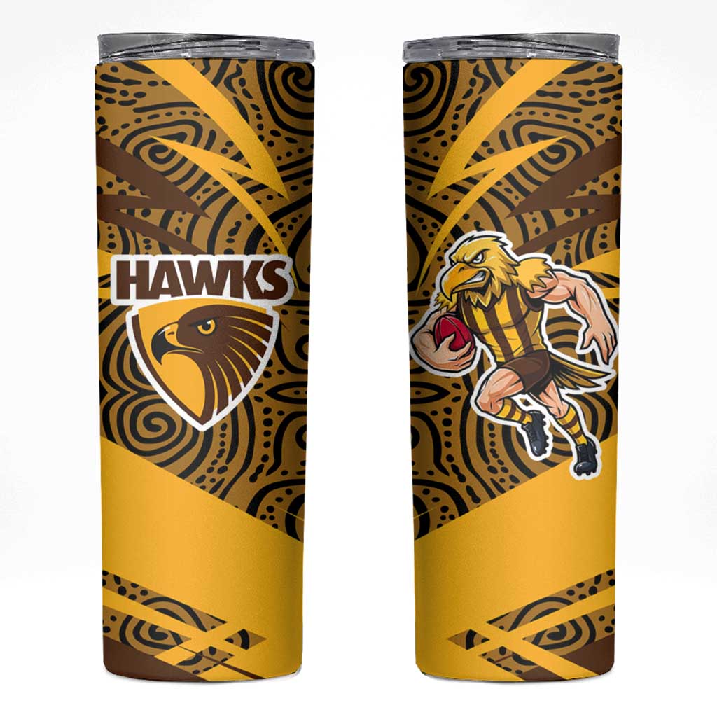 Hawthorn Hawks Australian Football Skinny Tumbler Fierce Bird Mascot With Indigenous Pattern Art