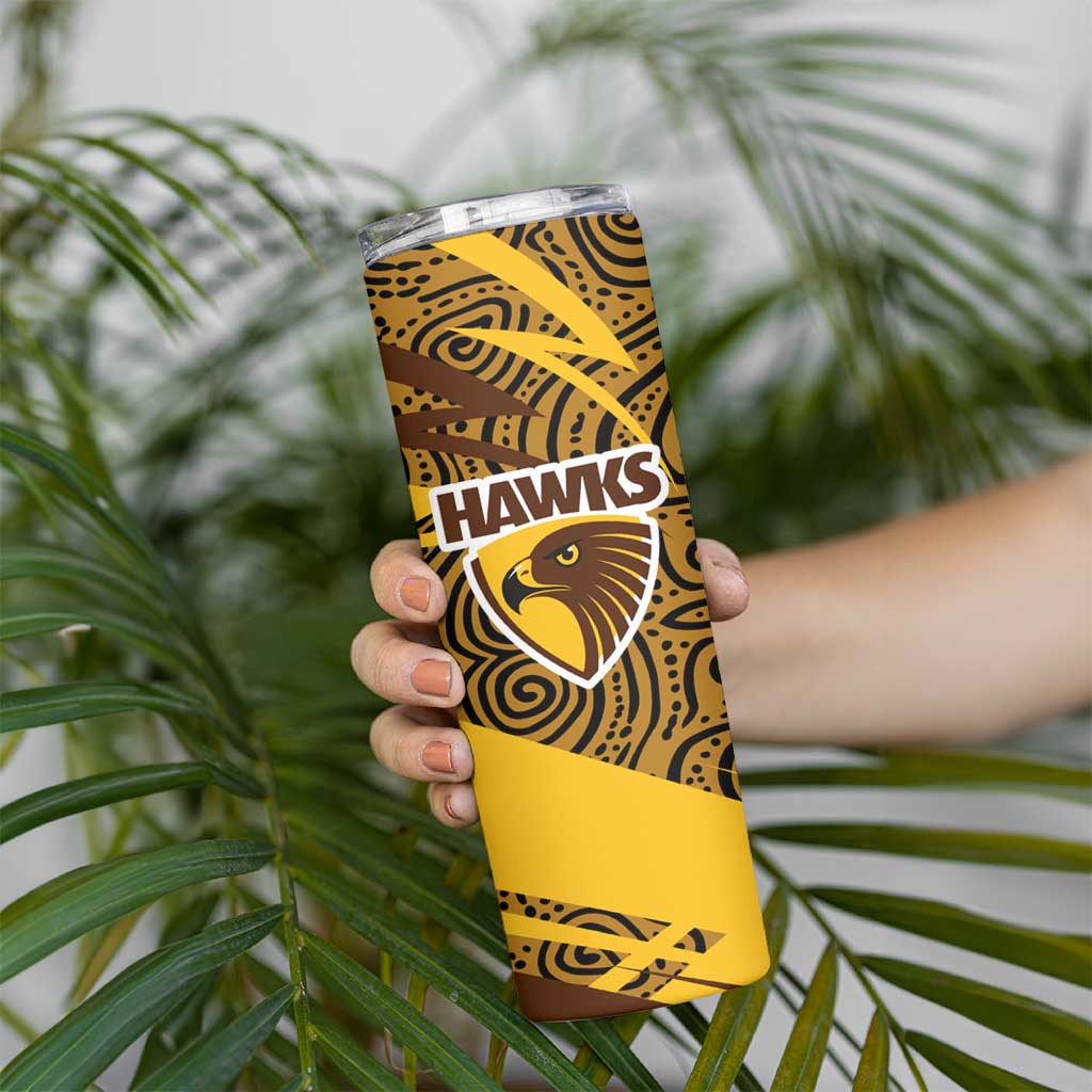 Hawthorn Hawks Australian Football Skinny Tumbler Fierce Bird Mascot With Indigenous Pattern Art