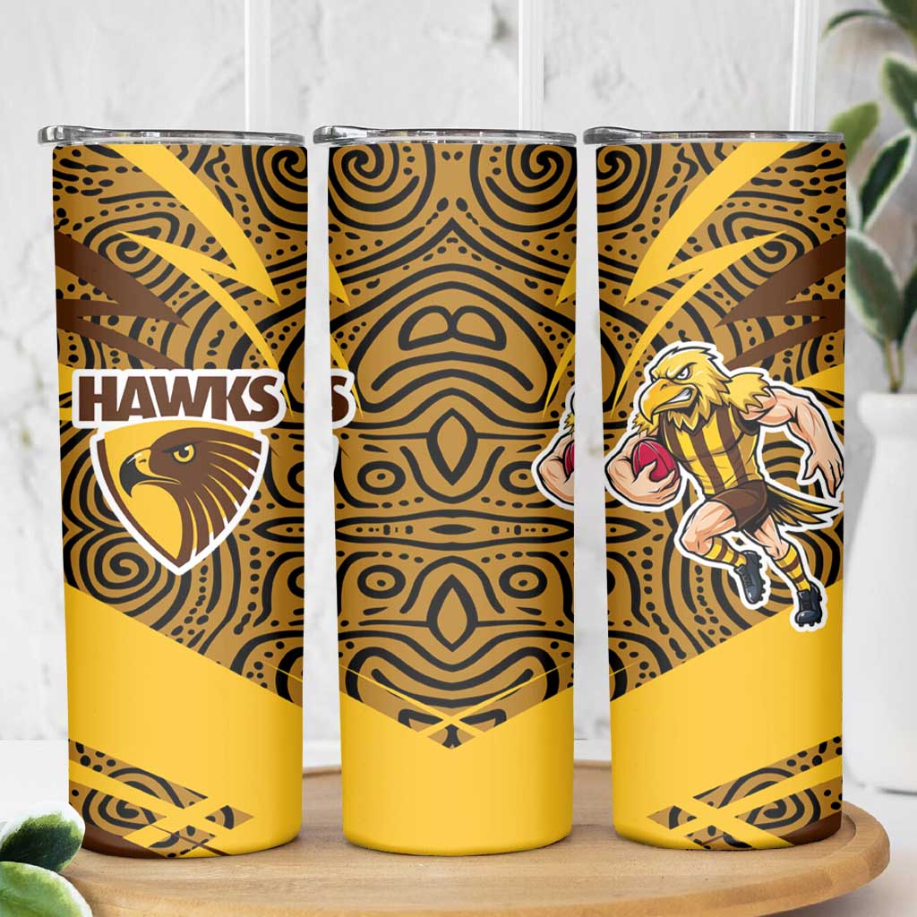 Hawthorn Hawks Australian Football Skinny Tumbler Fierce Bird Mascot With Indigenous Pattern Art