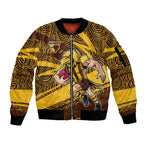 Hawthorn Hawks Australian Football Sleeve Zip Bomber Jacket Fierce Bird Mascot With Indigenous Pattern Art