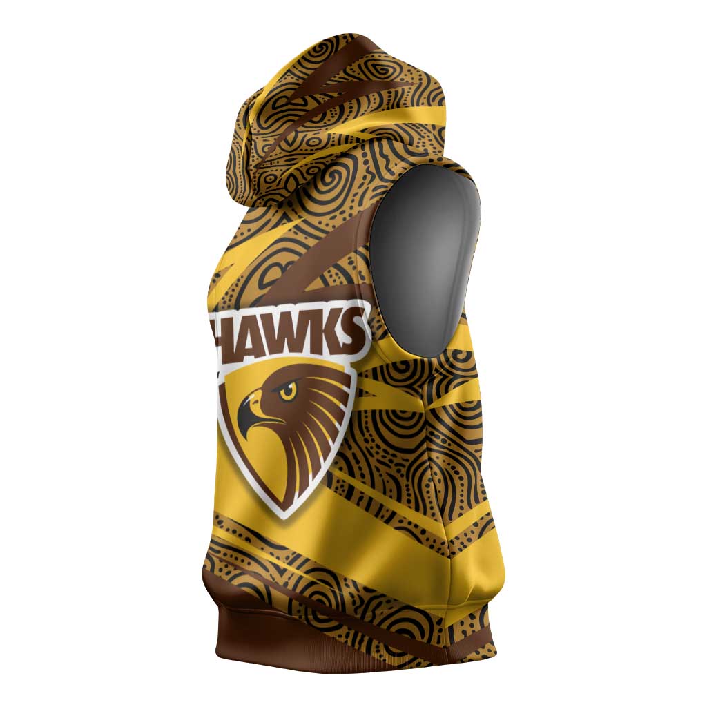 Hawthorn Hawks Australian Football Sleeveless Hoodie Fierce Bird Mascot With Indigenous Pattern Art