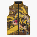 Hawthorn Hawks Australian Football Sleeveless Puffer Jacket Fierce Bird Mascot With Indigenous Pattern Art
