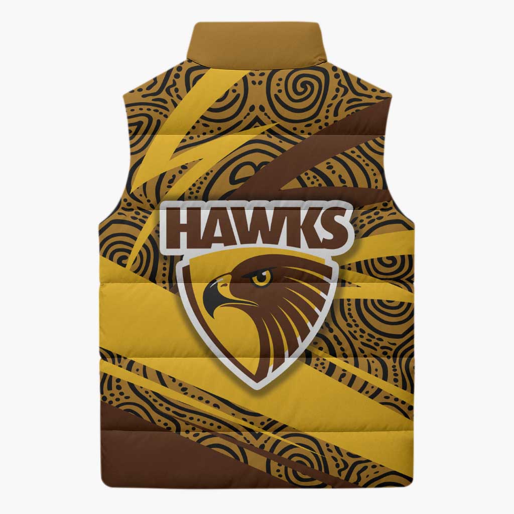 Hawthorn Hawks Australian Football Sleeveless Puffer Jacket Fierce Bird Mascot With Indigenous Pattern Art