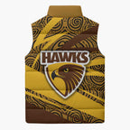 Hawthorn Hawks Australian Football Sleeveless Puffer Jacket Fierce Bird Mascot With Indigenous Pattern Art