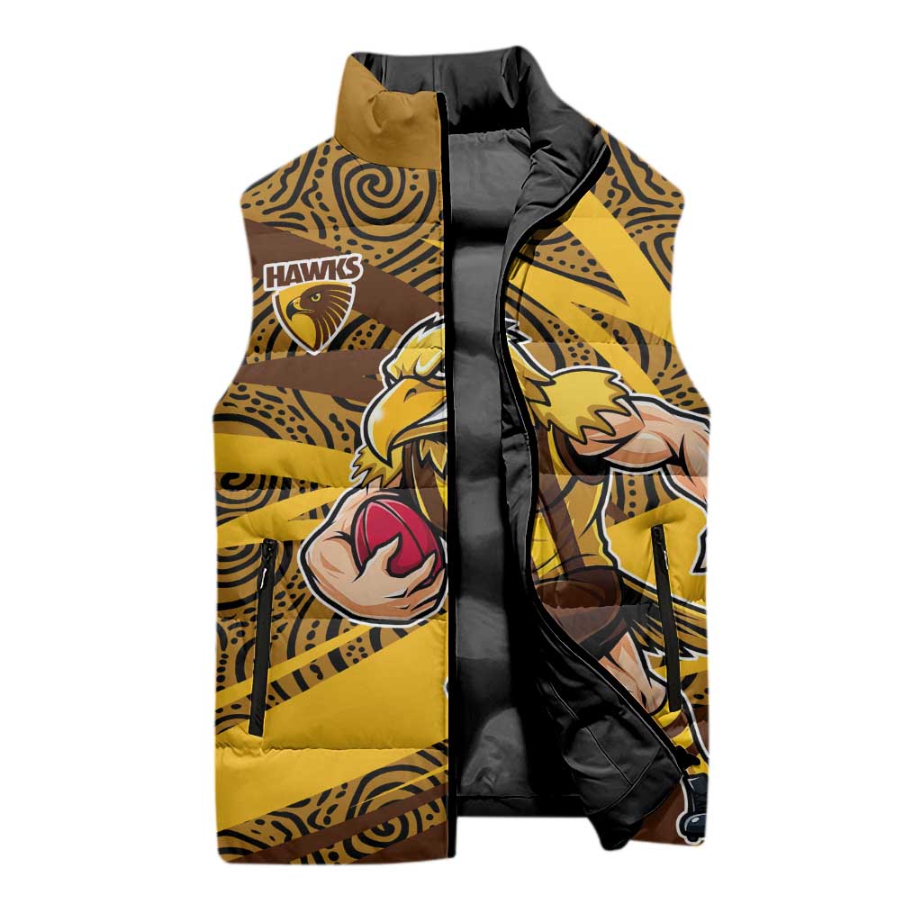 Hawthorn Hawks Australian Football Sleeveless Puffer Jacket Fierce Bird Mascot With Indigenous Pattern Art