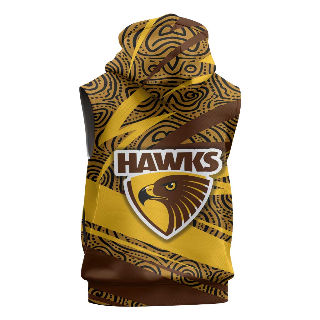 Hawthorn Hawks Australian Football Sleeveless Zip Hoodie Fierce Bird Mascot With Indigenous Pattern Art