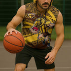 Hawthorn Hawks Australian Football Sleeveless Zip Hoodie Fierce Bird Mascot With Indigenous Pattern Art