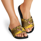 Hawthorn Hawks Australian Football Slide Sandals Fierce Bird Mascot With Indigenous Pattern Art