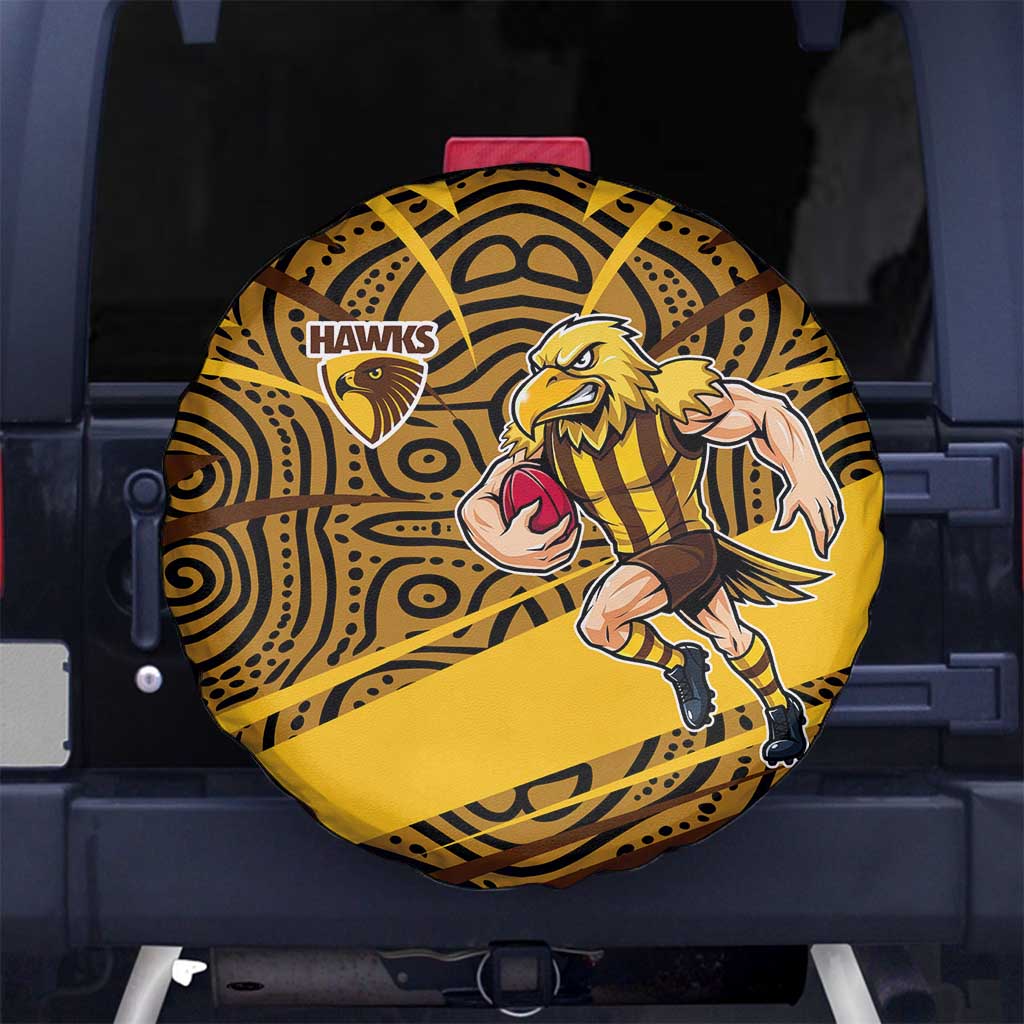 Hawthorn Hawks Australian Football Spare Tire Cover Fierce Bird Mascot With Indigenous Pattern Art