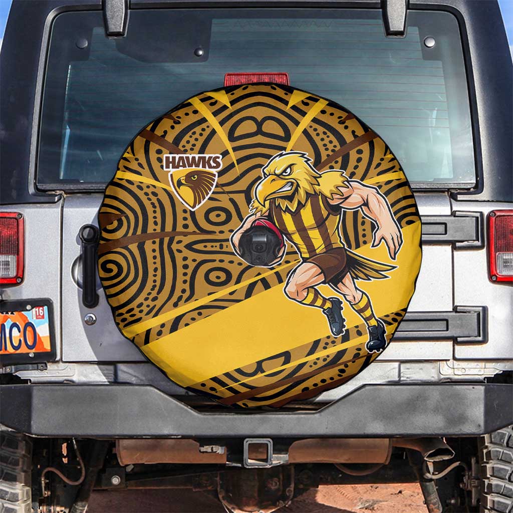 Hawthorn Hawks Australian Football Spare Tire Cover Fierce Bird Mascot With Indigenous Pattern Art