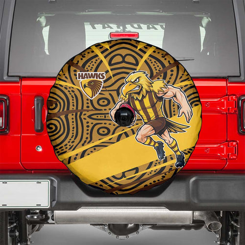 Hawthorn Hawks Australian Football Spare Tire Cover Fierce Bird Mascot With Indigenous Pattern Art