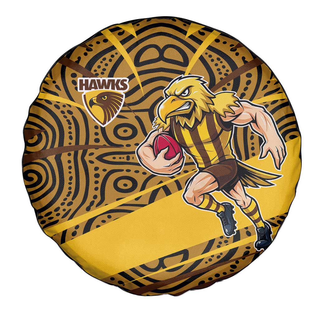 Hawthorn Hawks Australian Football Spare Tire Cover Fierce Bird Mascot With Indigenous Pattern Art