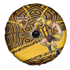 Hawthorn Hawks Australian Football Spare Tire Cover Fierce Bird Mascot With Indigenous Pattern Art