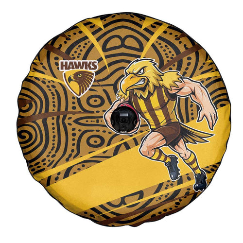 Hawthorn Hawks Australian Football Spare Tire Cover Fierce Bird Mascot With Indigenous Pattern Art