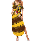 Hawthorn Hawks Australian Football Summer Maxi Dress Fierce Bird Mascot With Indigenous Pattern Art