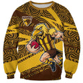 Hawthorn Hawks Australian Football Sweatshirt Fierce Bird Mascot With Indigenous Pattern Art