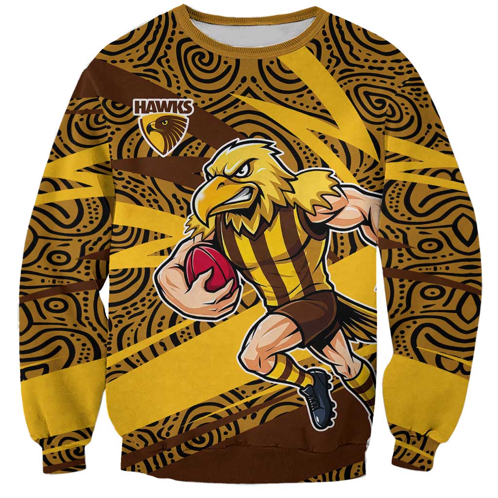 Hawthorn Hawks Australian Football Sweatshirt Fierce Bird Mascot With Indigenous Pattern Art