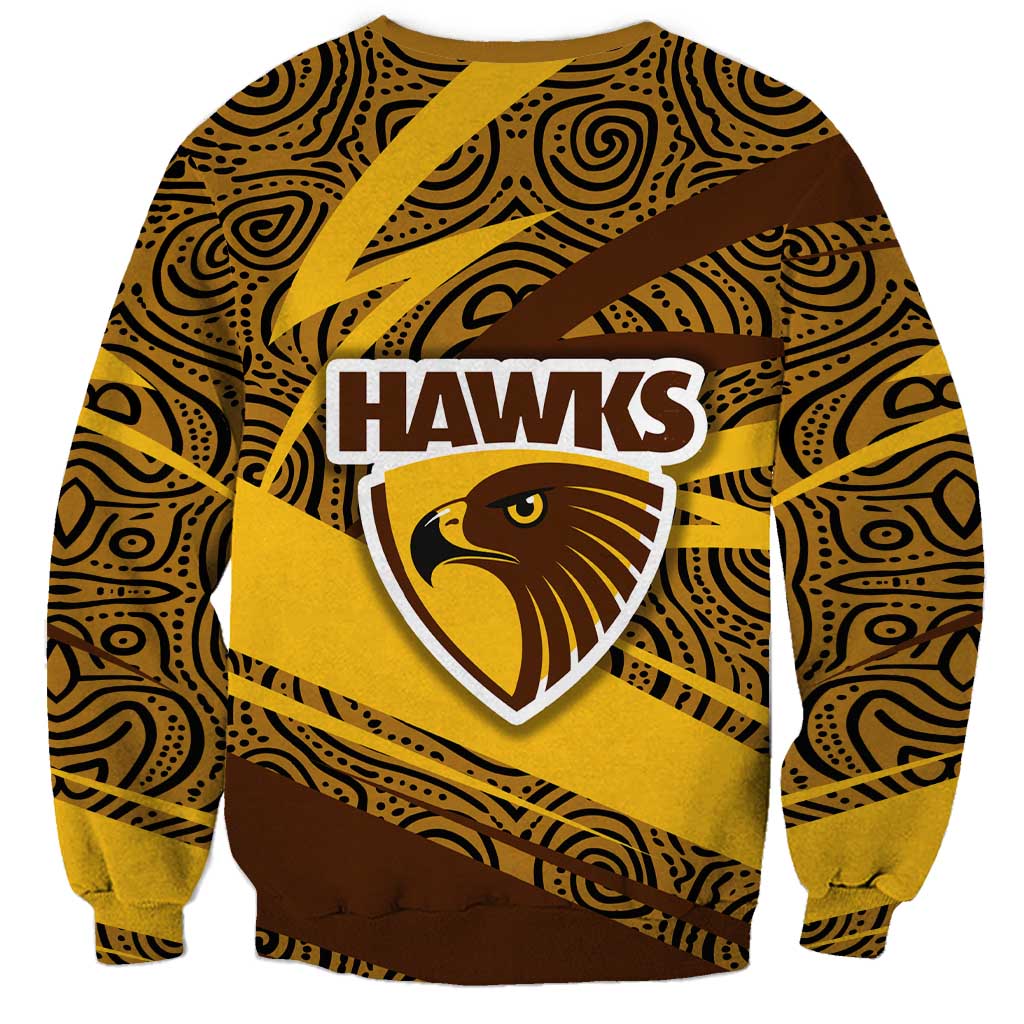 Hawthorn Hawks Australian Football Sweatshirt Fierce Bird Mascot With Indigenous Pattern Art