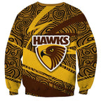 Hawthorn Hawks Australian Football Sweatshirt Fierce Bird Mascot With Indigenous Pattern Art