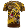 Hawthorn Hawks Australian Football T Shirt Fierce Bird Mascot With Indigenous Pattern Art