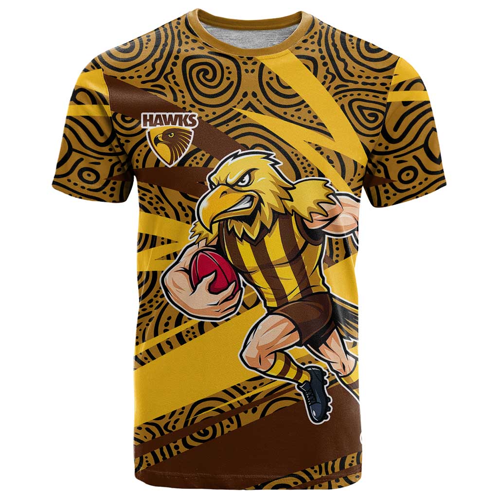 Hawthorn Hawks Australian Football T Shirt Fierce Bird Mascot With Indigenous Pattern Art