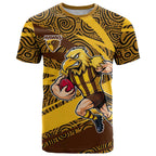 Hawthorn Hawks Australian Football T Shirt Fierce Bird Mascot With Indigenous Pattern Art