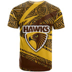 Hawthorn Hawks Australian Football T Shirt Fierce Bird Mascot With Indigenous Pattern Art