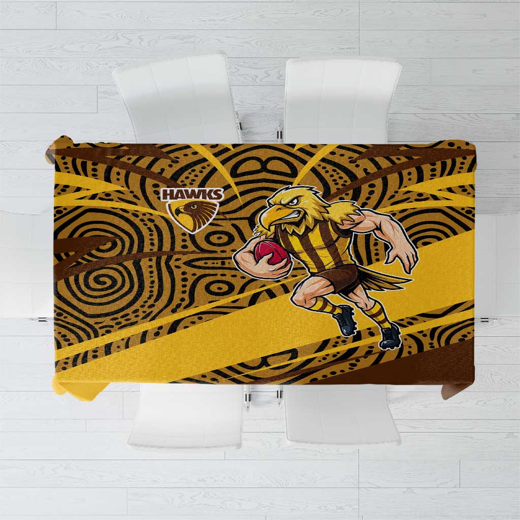 Hawthorn Hawks Australian Football Tablecloth Fierce Bird Mascot With Indigenous Pattern Art