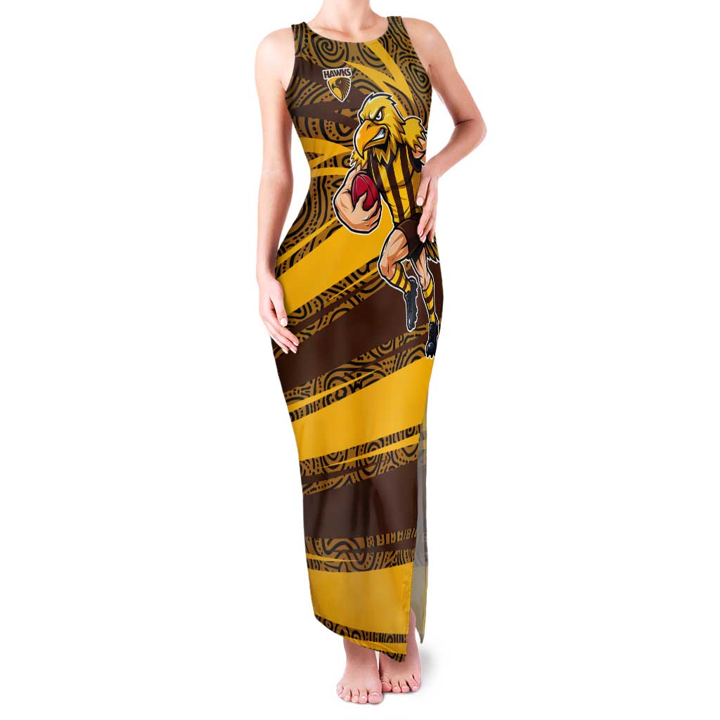Hawthorn Hawks Australian Football Tank Maxi Dress Fierce Bird Mascot With Indigenous Pattern Art
