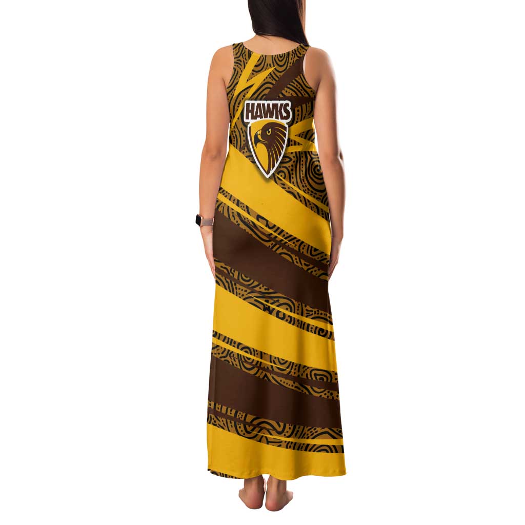 Hawthorn Hawks Australian Football Tank Maxi Dress Fierce Bird Mascot With Indigenous Pattern Art