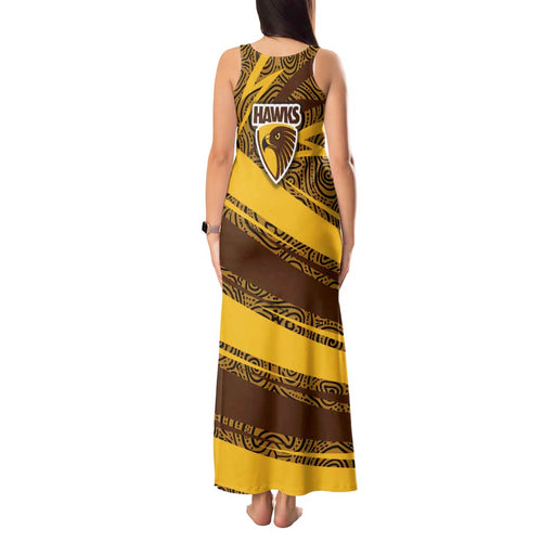 Hawthorn Hawks Australian Football Tank Maxi Dress Fierce Bird Mascot With Indigenous Pattern Art